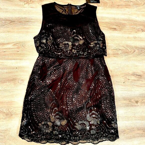 NWT SKY PLUS JET BLACK SEQUIN PEPLUM DRESS 2X - Picture 5 of 15